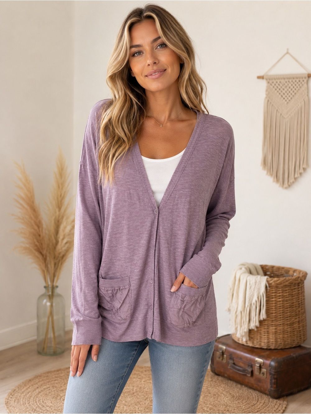 J. Crew Lavender Purple Lightweight V-Neck Cardigan